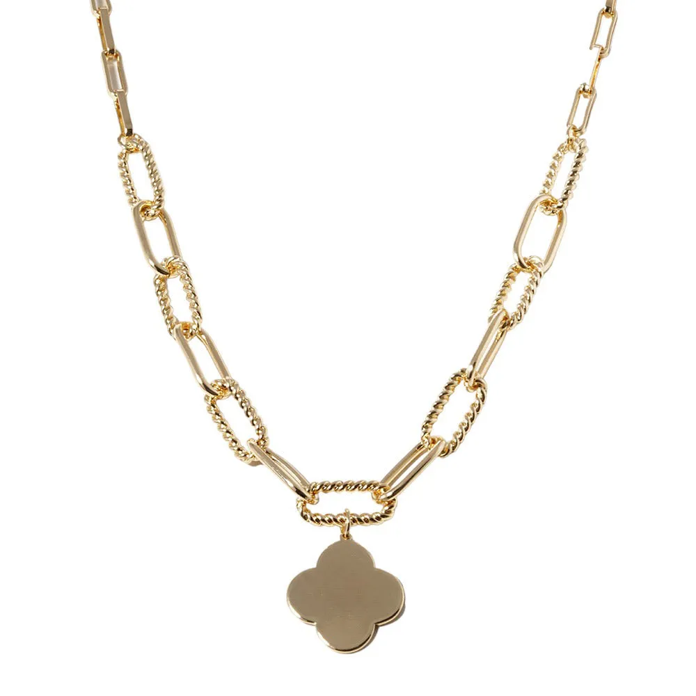 White Gold Dipped Quatrefoil Pendant Necklace