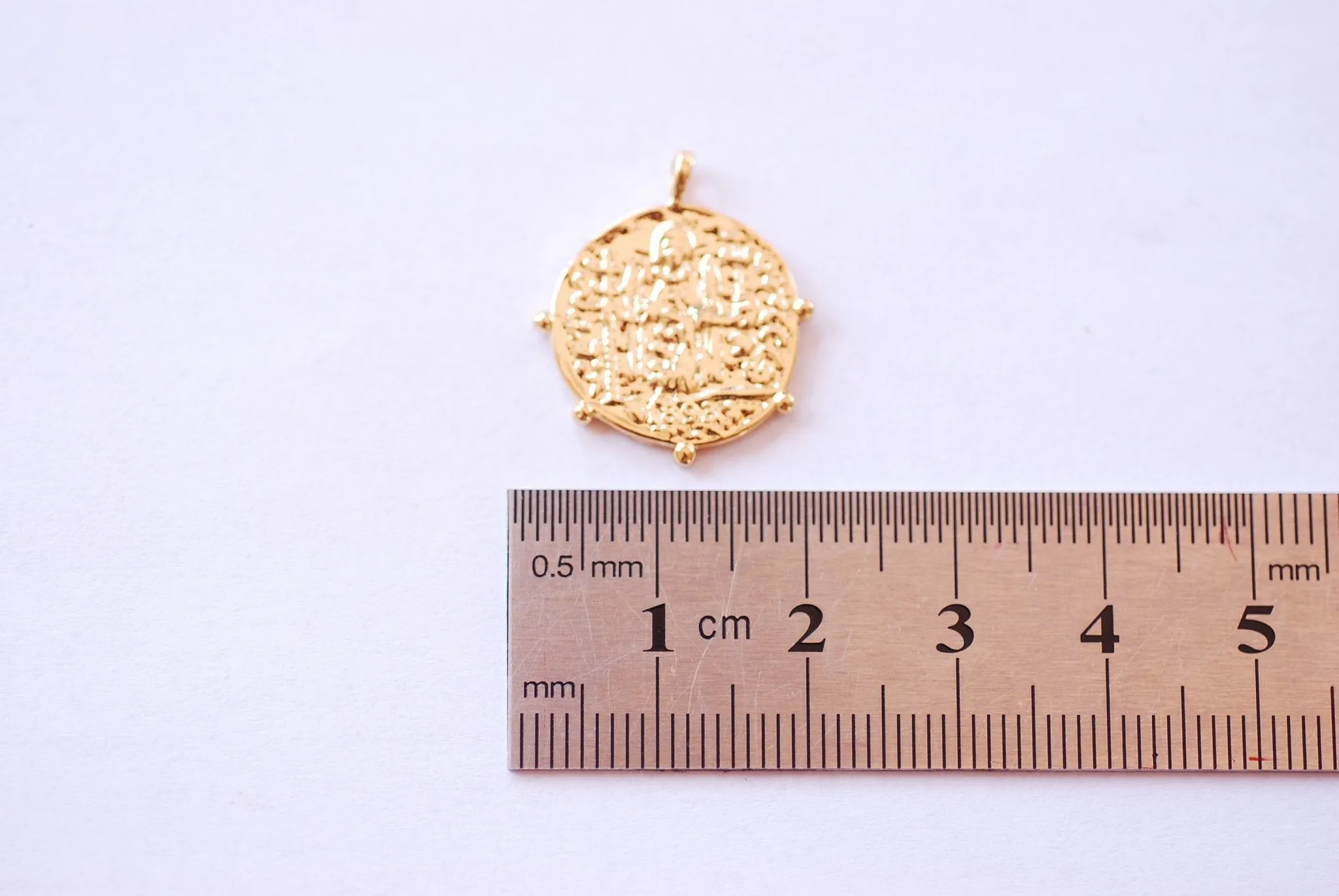 Wholesale Greek Coin Medallion Disc Charm - 16k gold plated over Brass Saint Religious Roman Cross Round Coin HarperCrown Etsy  Pendant B187