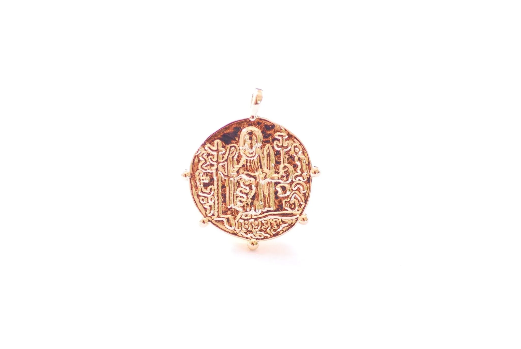 Wholesale Greek Coin Medallion Disc Charm - 16k gold plated over Brass Saint Religious Roman Cross Round Coin HarperCrown Etsy  Pendant B187