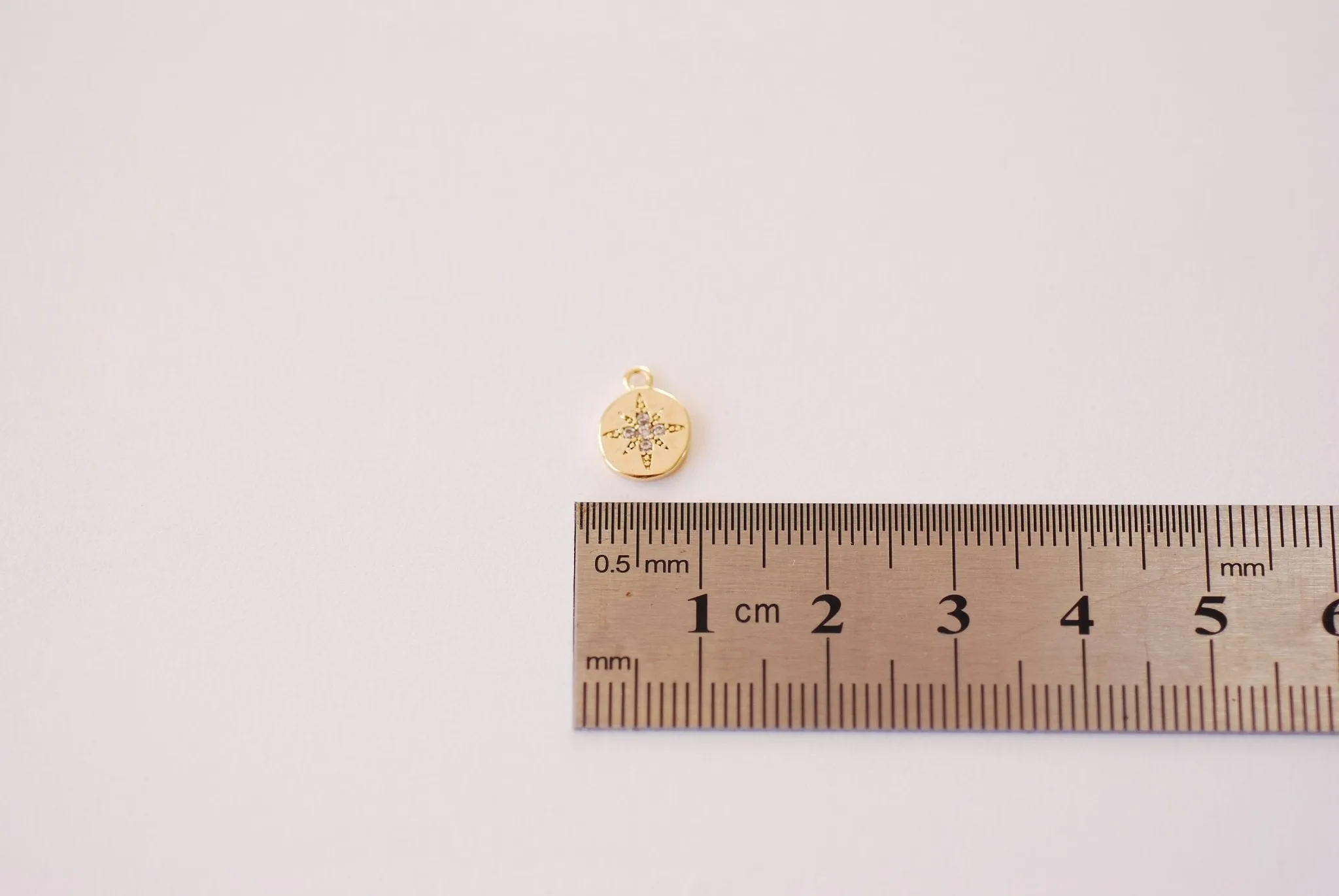 Wholesale Small Starburst Cubic Zirconia Charm - 16k gold plated over Brass Charm Star Round CZ HarperCrown Etsy Brass Charms B103