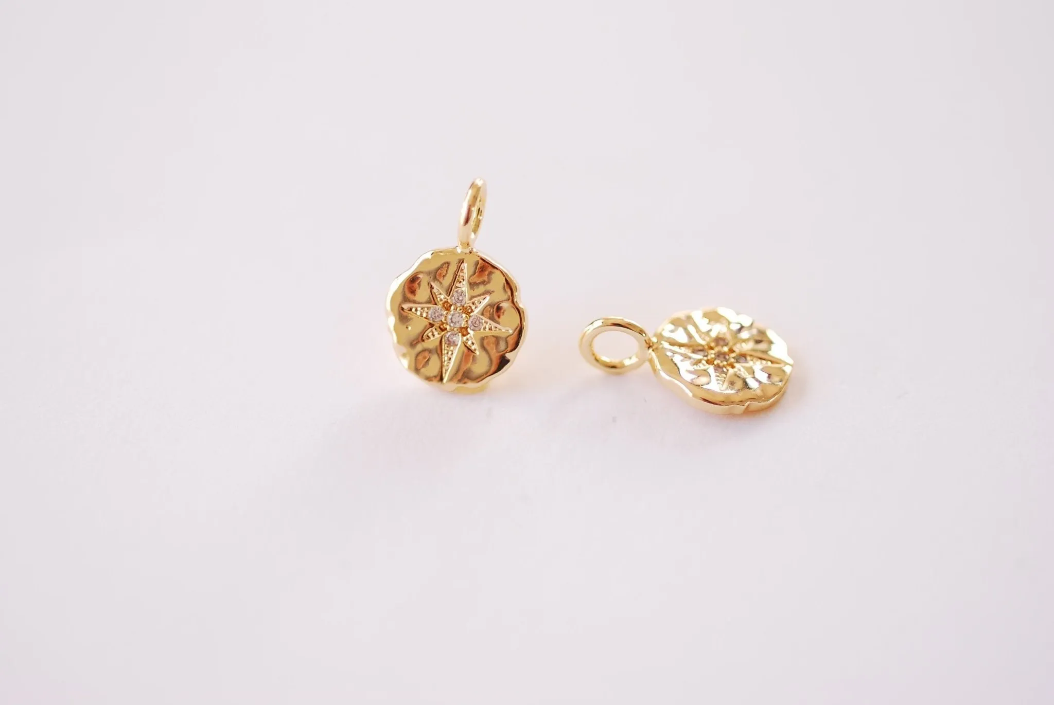 Wholesale Starburst Pave Cubic Zirconia Charm - 16k gold plated over Brass Round Micro Pave Star Round CZ HarperCrown Etsy Brass Charms B101