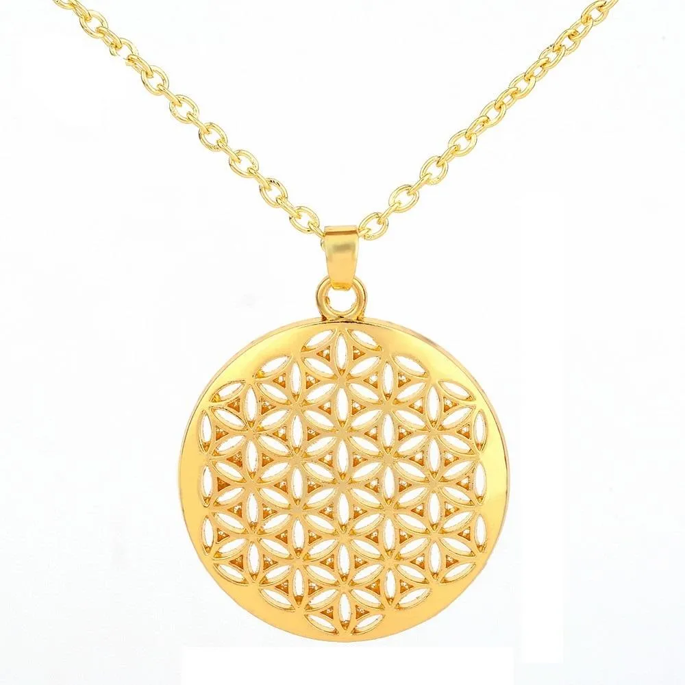 Women's New Flower of Life Mandala Sacred Pendant Necklace Jewelry