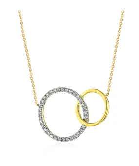 Zeghani 14K YELLOW GOLD DIAMOND CIRCLE & GOLD CIRCLE PENDANT ON 14KW 18 ADJUSTABLE CHAIN